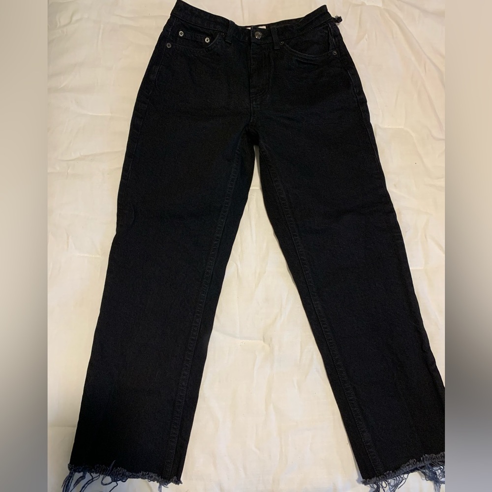 Topshop black straight legged ripped jeans